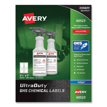 Avery® Ultraduty Ghs Chemical Waterproof And Uv Resistant Labels, 3.5 X 5, White, 4-sheet, 50 Sheets-pack freeshipping - TVN Wholesale